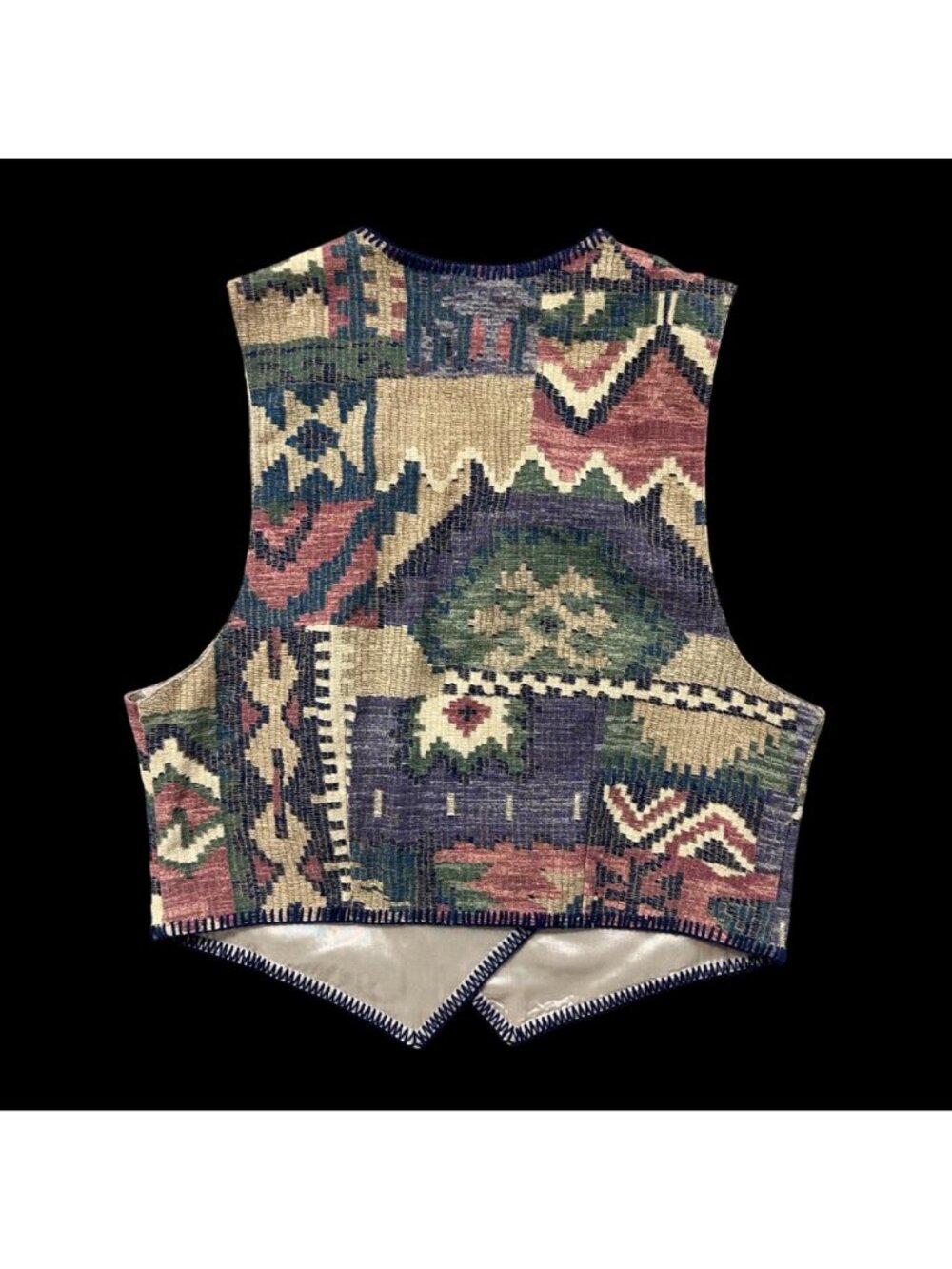 Vintage Western Vest Circle T Marilyn Lenox Large Aztec Tapestry Whip Stitch - Picture 3 of 9